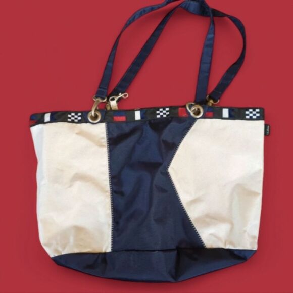 L.L. Bean Handbags - Rare sail tote LL Bean zip tote bag Red White and Blue vintage '90s